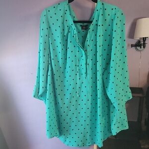 Teal Blouse with Black Polka Dots